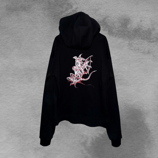 Black M.O.N Hoodie, back view with large graphic